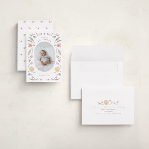 This is a meadow grand birth announcements with standard by Emily Sabol Goss called le jardin printing on recycled smooth signature in grand