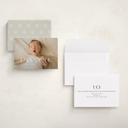 This is a linen grand birth announcements with standard by Erica Krystek called modern name printing on recycled smooth signature in grand