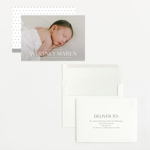 This is a cloud grand birth announcements with standard by Carolyn MacLaren called baby classic printing on recycled smooth signature in grand
