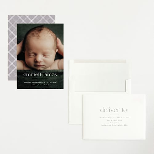 This is a cloud grand birth announcements with standard by Susan Asbill called details printing on recycled smooth signature in grand
