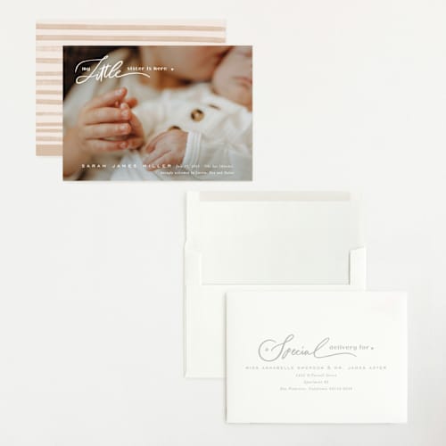 This is a cotton grand birth announcements with standard by Creo Study called sibling intro printing on recycled smooth signature in grand