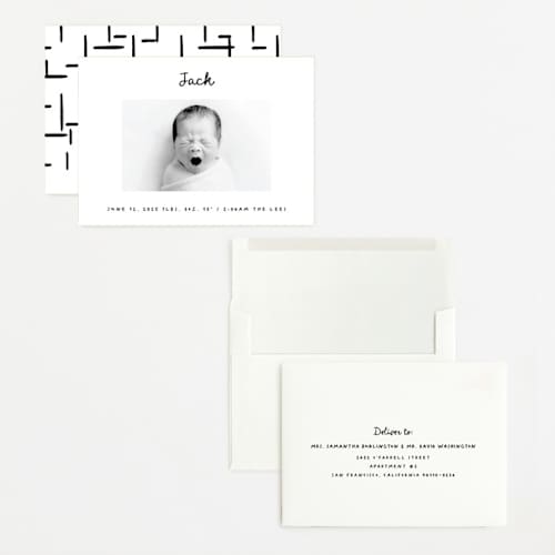 This is a snow grand birth announcements with standard by AK Graphics called cursive printing on recycled smooth signature in grand