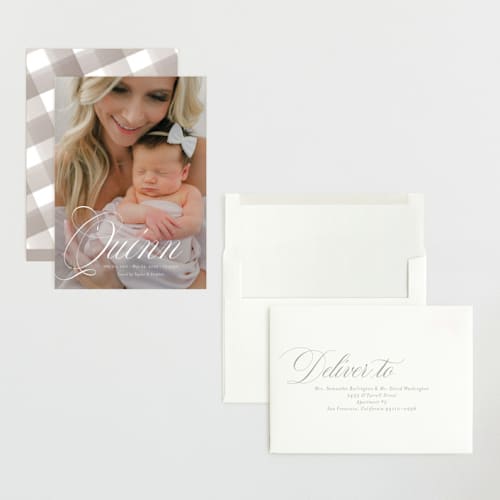 This is a owlet grand birth announcements with standard by Jackie Crawford called elegant name printing on recycled smooth signature in grand