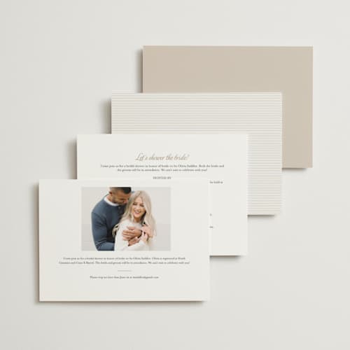 This is a silk bridal shower invitations with foil pressed by Kelly Schmidt called rustic elegance printing on signature in standard