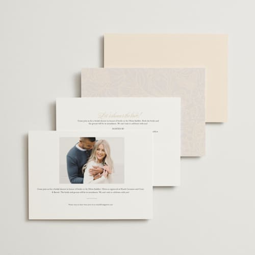 This is a ivory bridal shower invitations with foil pressed by Simona Camp called gilded butterfly garden printing on signature in standard