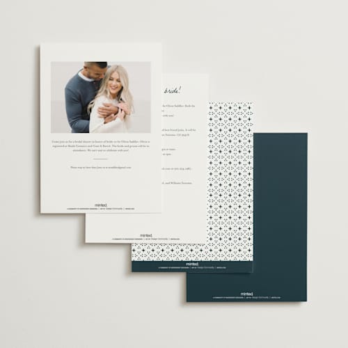 This is a cobalt bridal shower invitations with foil pressed by Alethea and Ruth called floral grid border printing on signature in standard