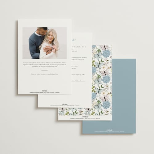 This is a periwinkle bridal shower invitations with foil pressed by Susan Moyal called garden love printing on signature in standard
