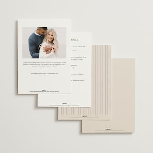 This is a ivory bridal shower invitations with foil pressed by Angela Thompson called floral wisp printing on signature in standard