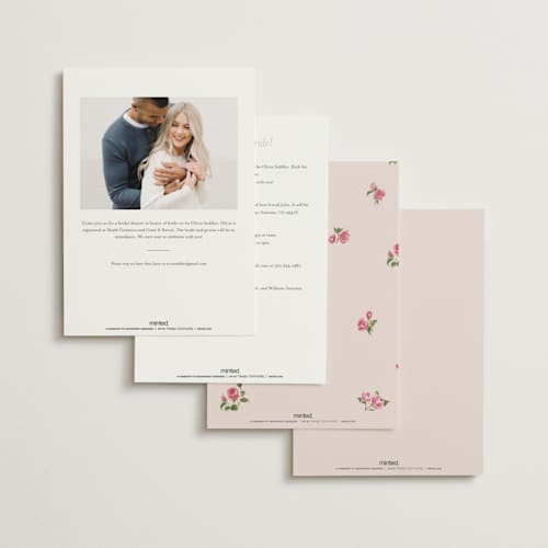 This is a blush bridal shower invitations with foil pressed by Teju Reval called romantic roses printing on signature in standard