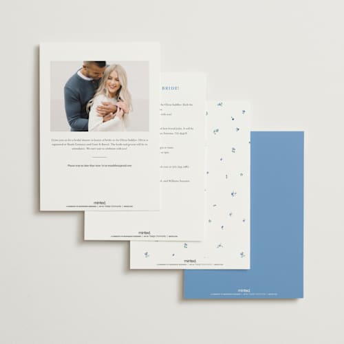 This is a cobalt bridal shower invitations with foil pressed by Gwen Bedat called blue printing on signature in standard