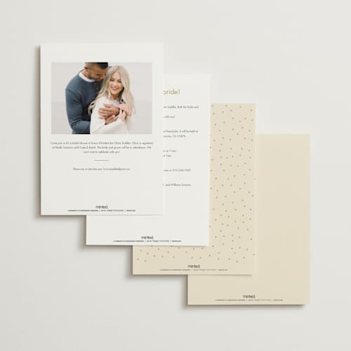 This is a champagne bridal shower invitations with foil pressed by mo kelley called a little shindig printing on signature in standard
