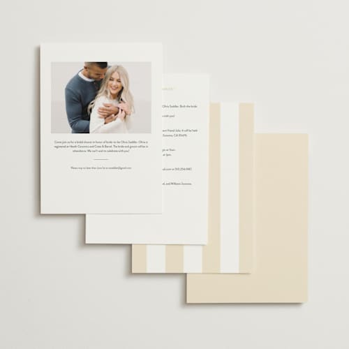 This is a snow bridal shower invitations with foil pressed by Stacy Maalouf called bridal shower script printing on signature in standard
