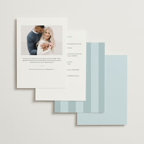 This is a sky bridal shower invitations with foil pressed by Stacy Maalouf called bridal shower script printing on signature in standard