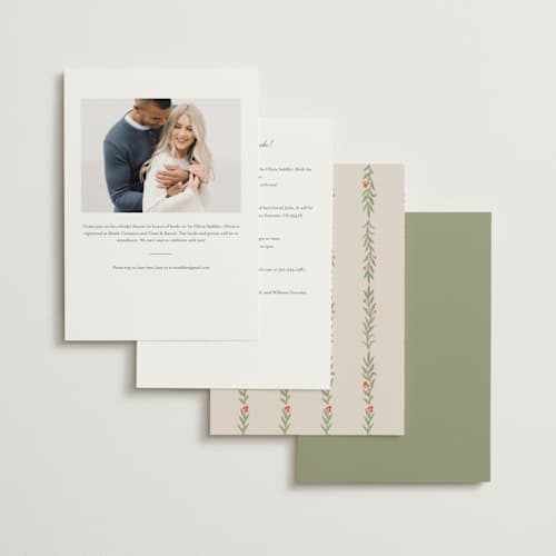 This is a garden bridal shower invitations with foil pressed by Elly called birdsong printing on signature in standard
