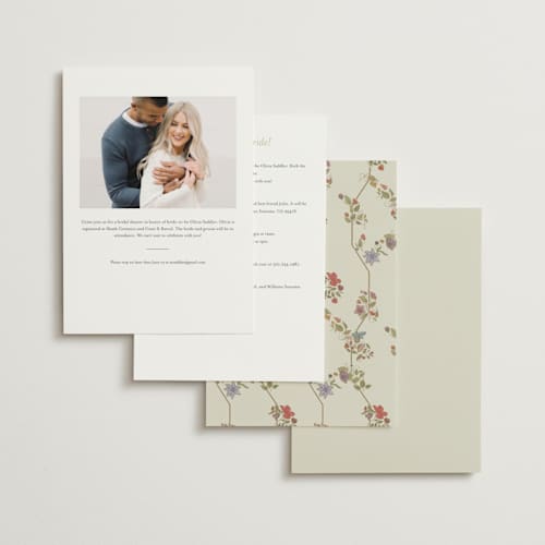 This is a mint bridal shower invitations with foil pressed by Simona Camp called radiant botany printing on signature in standard