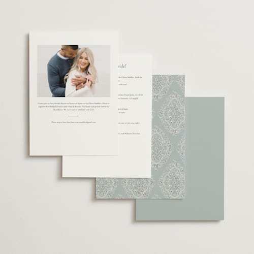 This is a something blue bridal shower invitations with foil pressed by Gwen Bedat called floral romance printing on signature in standard