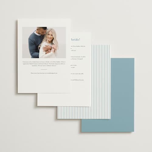 This is a seaside bridal shower invitations with foil pressed by Stacey Meacham called hydrangea bloom printing on signature in standard
