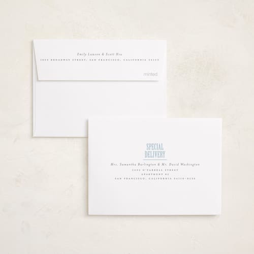 This is a sky petite birth announcements with standard by Erin Hodges called classic monogram printing on recycled smooth signature in petite
