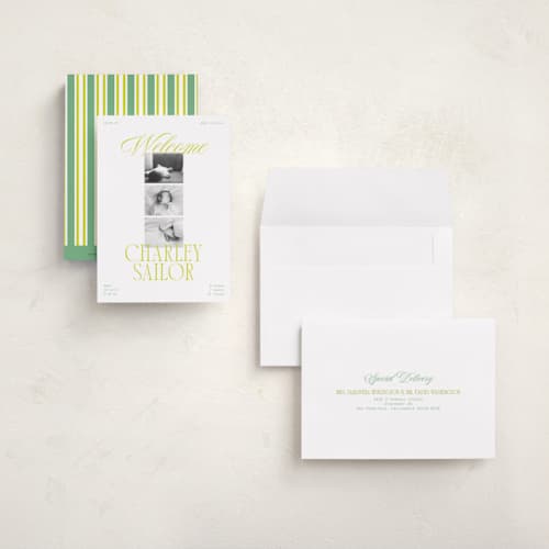This is a citrus petite birth announcements with standard by Ashlee Townsend called little lemon printing on signature in petite
