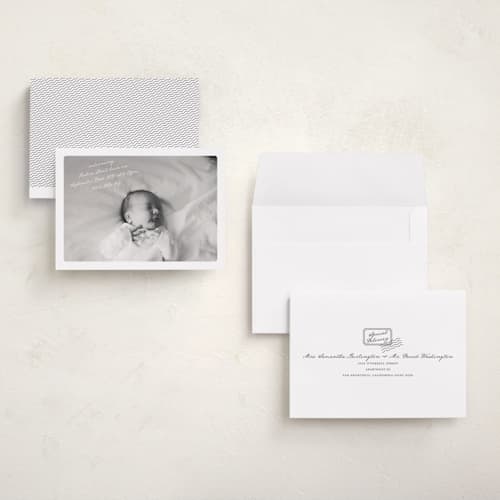 This is a january petite birth announcements with standard by Claudia Orengo called love voucher printing on signature in petite