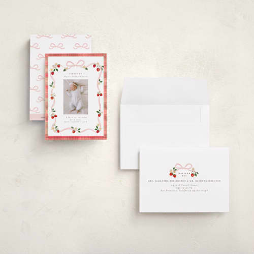 This is a cherry blossom petite birth announcements with standard by Itsy Belle Studio called fraises de bois printing on signature in petite