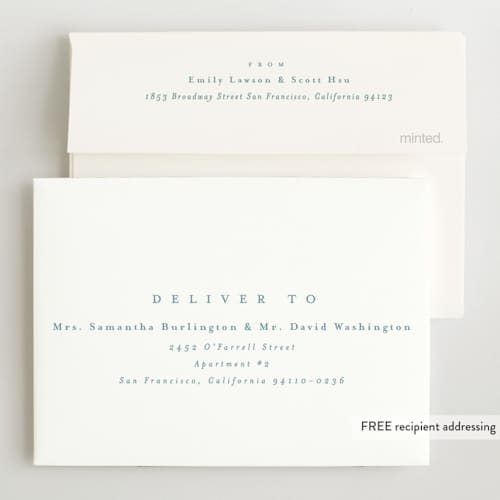 This is a powder petite birth announcements with standard by Lea Delaveris called linen frame printing on recycled smooth signature in petite