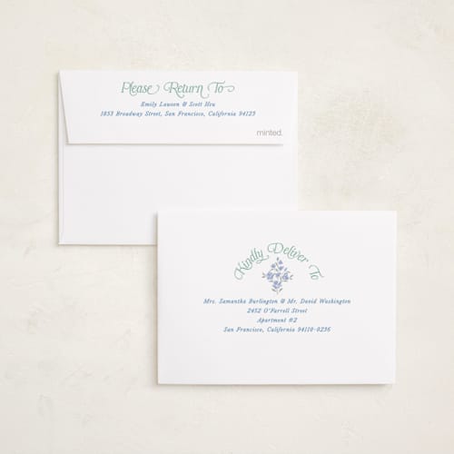 This is a periwinkle petite birth announcements with standard by Jackie Crawford called highgrove printing on signature in petite