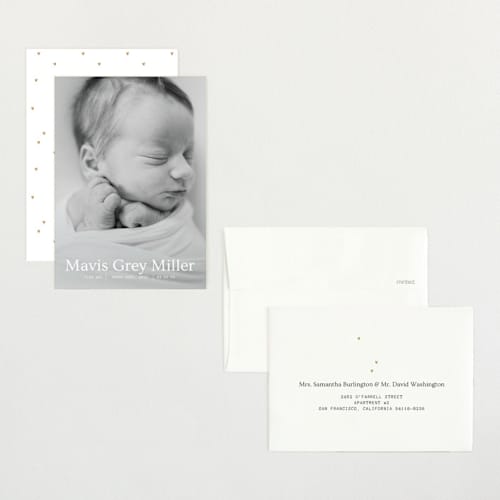 This is a snow petite birth announcements with standard by Bramble Studio called simple in serif printing on signature in petite