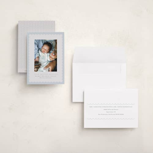 This is a sky petite birth announcements with standard by Nicoletta Savod called charmed printing on signature in petite