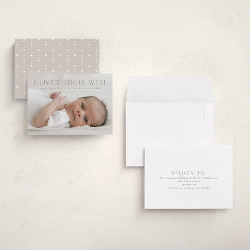 This is a fog petite birth announcements with standard by Julia Hall called our hearts printing on signature in petite