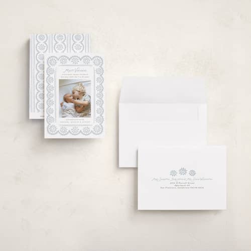 This is a cloud petite birth announcements with standard by Laura Hankins called handdrawn eyelet printing on signature in petite