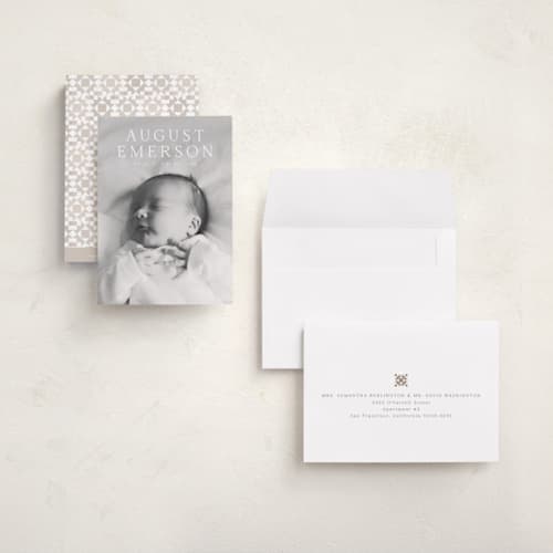 This is a cotton petite birth announcements with standard by Olivia Raufman called bold intro printing on signature in petite