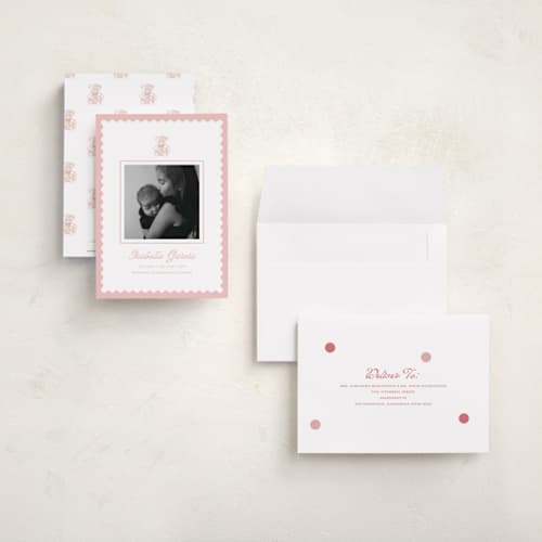 This is a petal petite birth announcements with standard by Teju Reval called sweet teddy bear printing on signature in petite
