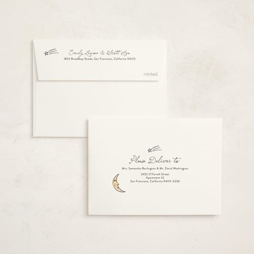This is a sky petite birth announcements with standard by Ashlee Townsend called over the moon and back printing on signature in petite