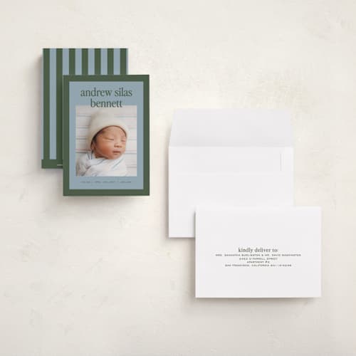 This is a fern petite birth announcements with standard by Kelly Watkins called classic color printing on signature in petite