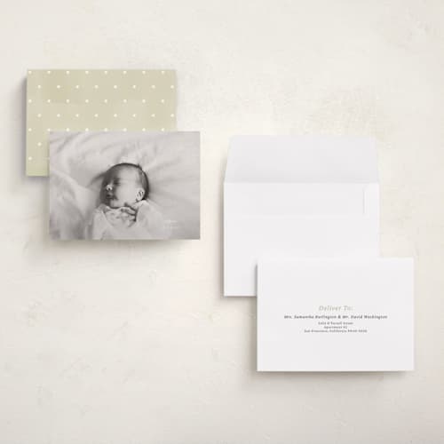 This is a linen petite birth announcements with standard by Ani Somi called sabine printing on signature in petite