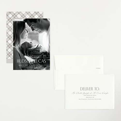 This is a stone petite birth announcements with standard by Pixel and Hank called little introduction printing on recycled smooth signature in petite