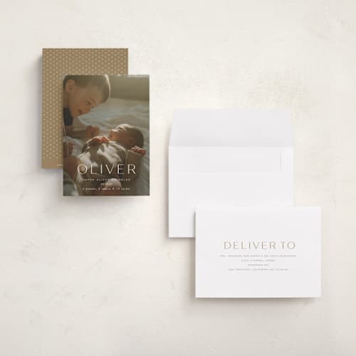 This is a dew petite birth announcements with standard by Sara Hicks Malone called moondance printing on signature in petite