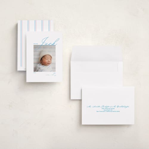 This is a ocean petite birth announcements with standard by Jen Ramsey called congratulations printing on signature in petite