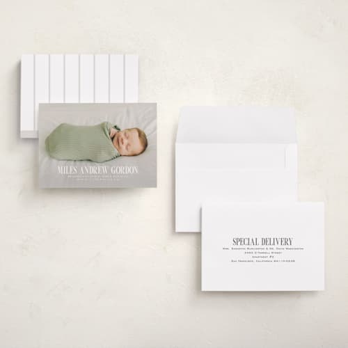 This is a cloud petite birth announcements with standard by Owl and Toad called simply stated printing on signature in petite