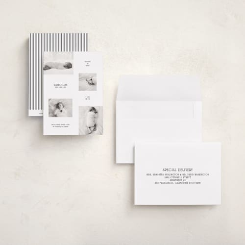 This is a sugar petite birth announcements with standard by Owl and Toad called keepsake printing on signature in petite