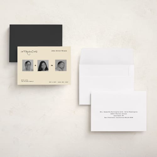 This is a chalkboard petite birth announcements with standard by Rina Ozum called our new chapter printing on signature in petite