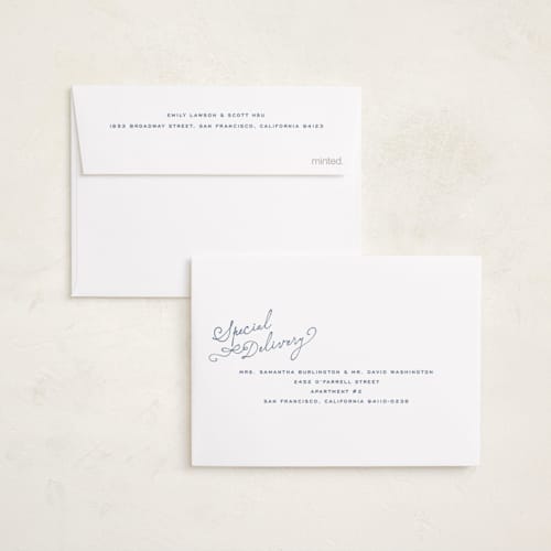 This is a powder petite birth announcements with standard by Jenna Holcomb called nostalgic handwriting printing on signature in petite