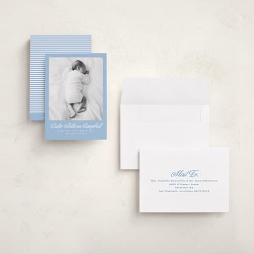 This is a chambray petite birth announcements with standard by Megan Davis called chambray printing on signature in petite