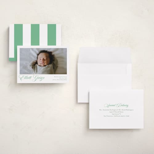 This is a clover petite birth announcements with standard by Megan Davis called hollis printing on signature in petite