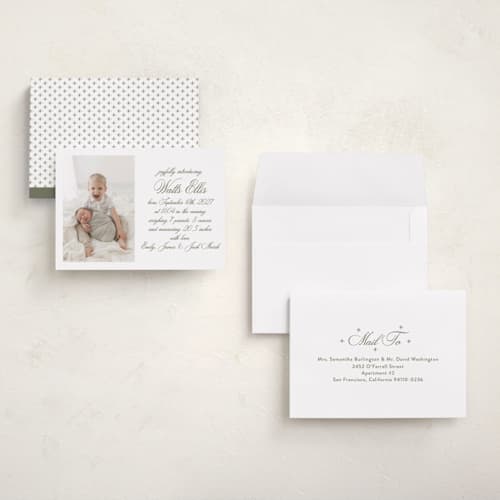 This is a fern petite birth announcements with standard by Megan Davis called walden printing on signature in petite