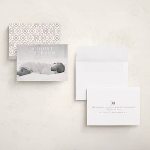 This is a cotton petite birth announcements with standard by Olivia Raufman called bold intro printing on signature in petite