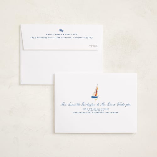 This is a maritime petite birth announcements with standard by Corinne Malesic called little sail boat printing on signature in petite
