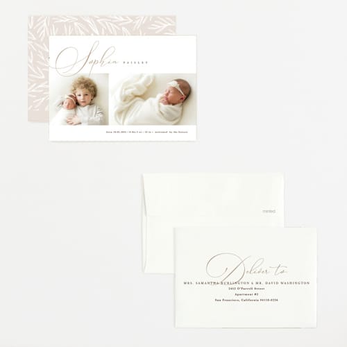 This is a oat petite birth announcements with standard by Pixel and Hank called classic twist printing on recycled smooth signature in petite