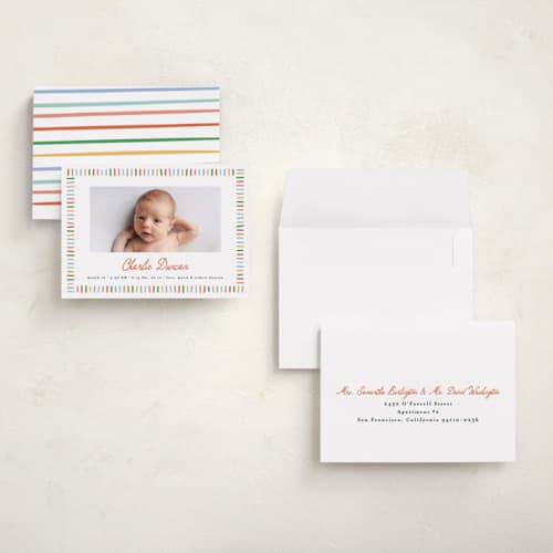This is a rainbow petite birth announcements with standard by Maria Alou called coloring book printing on signature in petite